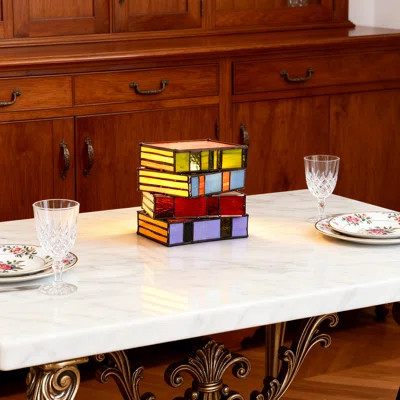 Stained glass book table lamp by Mercer41