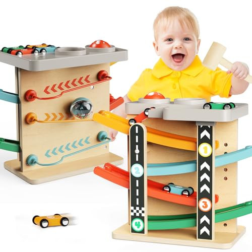 2 in 1 Pound Ball Toy & Car Ramp Race Track, Toddler Toys for 1 Year Old Boy & Girl, Learning Early Developmental & Educational Montessori Toys for Toddler 1-3 Year Old Birthday Gifts | Amazon (US)