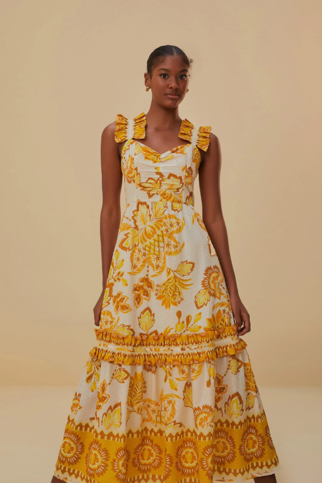 Off-White Aura Floral Midi Dress | FarmRio (US)