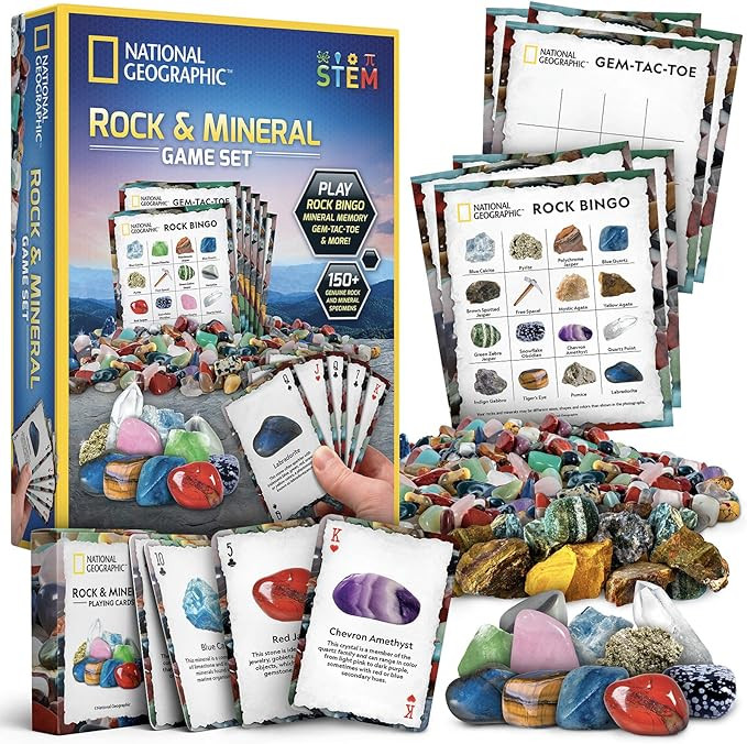 NATIONAL GEOGRAPHIC Rock Bingo Game - Play Mineral Memory, Gemstone Trivia, & Card Games, Collect... | Amazon (US)