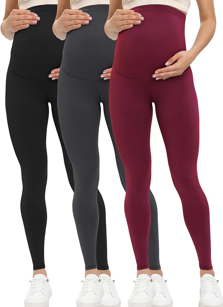 Buttergene Women's Maternity Leggings over The Belly Pregnancy Active Wear Workout Yoga Tights Pa... | Amazon (US)