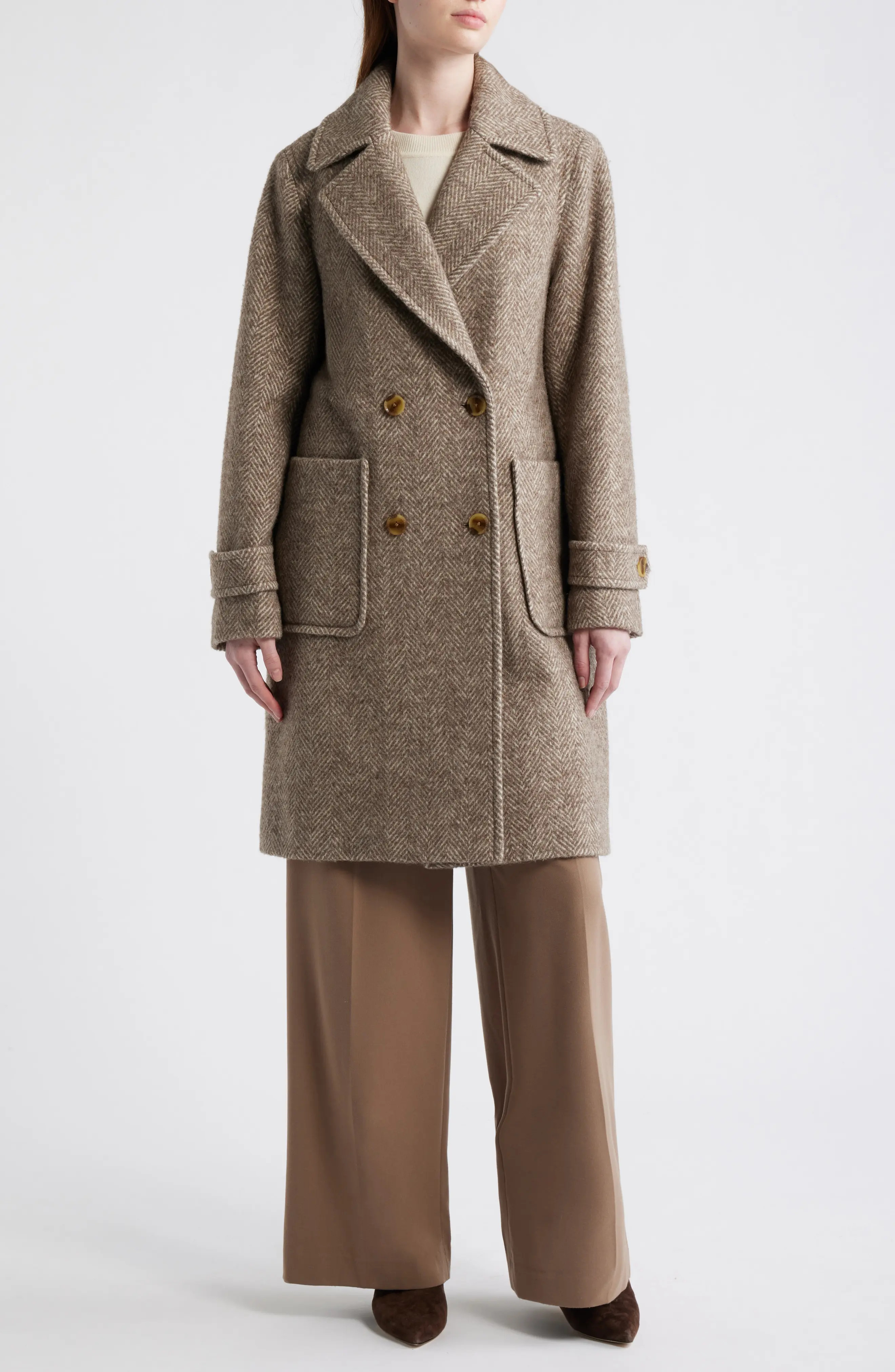 Double Breasted Wool Blend Herringbone Coat (Women) | Nordstrom | Nordstrom