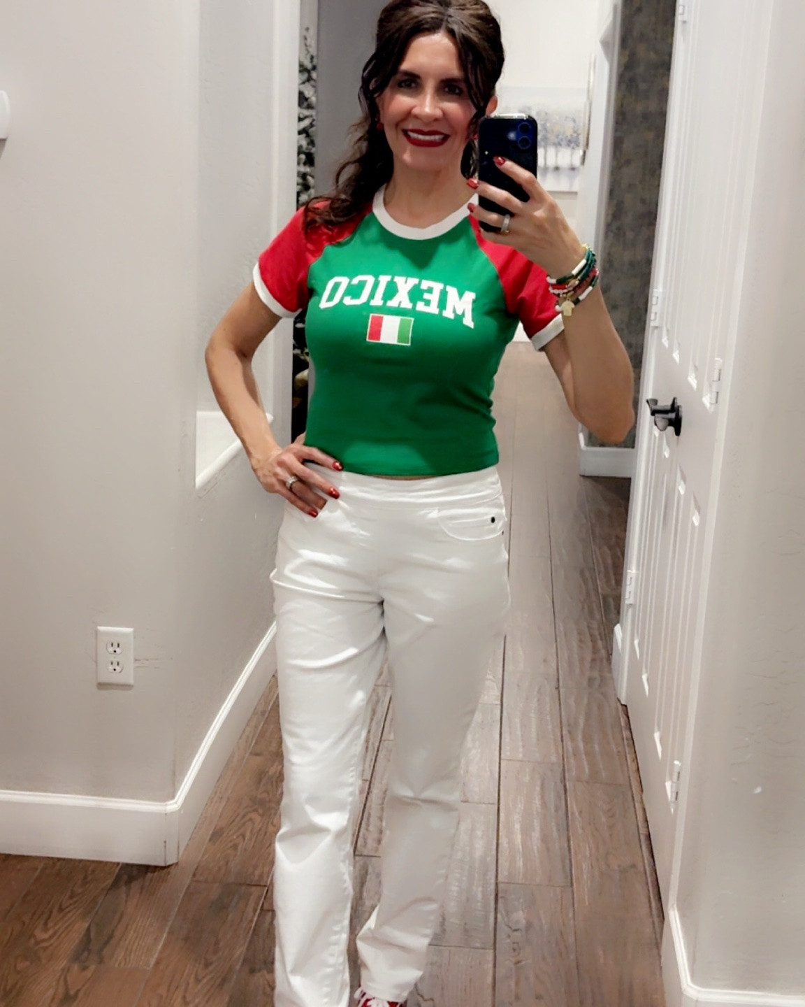 Could not be more proud to wear my Mexico colors tonight! 🇲🇽❤️ What a game… WOW! Pure fire 🔥  

Tap the link to shop my outfit before the next match! 💚🤍❤️ #VamosMexico #GameDayStyle #soccerfan

#LTKootd #LTKOver40