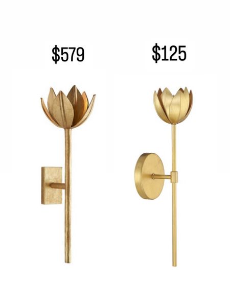 Look for Less gold brass floral flower wall sconce circa lighting look alike grandmillennial home decor Alberto sconce 