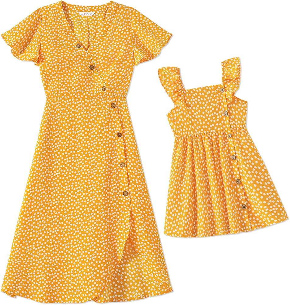 Amazon.com: PATPAT Mommy and Me Dresses Matching Outfits Set Spaghetti Strap Polka Dots Wrap V-Ne... | Amazon (US)