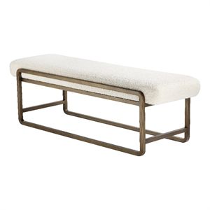 American Home Classic Cole Modern Stainless Steel/Boucle Bench in Brass/Ivory | Cymax