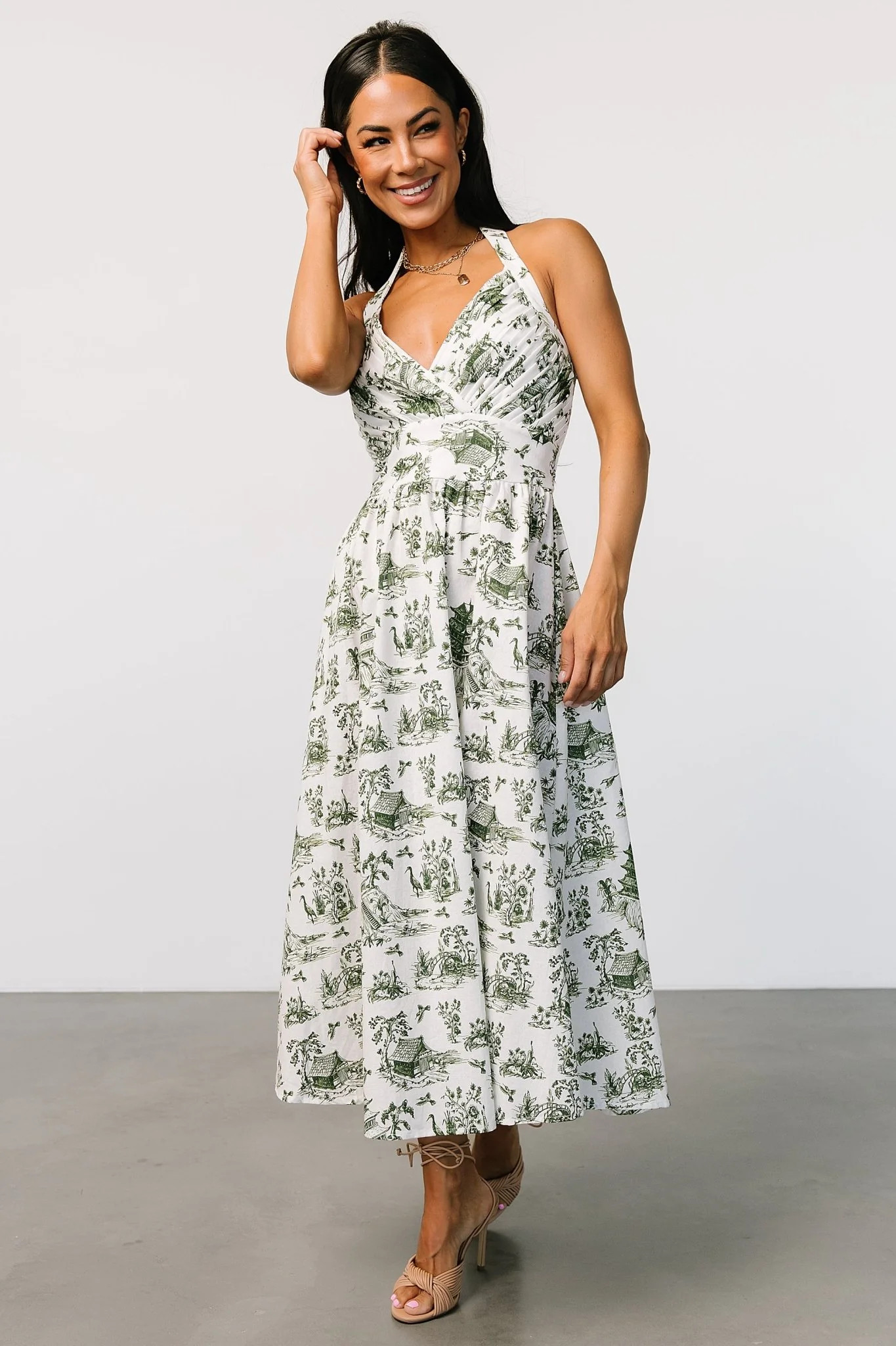 Bristol Halter Midi Dress | Green Print | Baltic Born