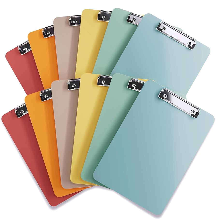 Plastic Clip Boards 8.5x11 (Set of 12) Colored Clipboards Bulk, Acrylic Clipboard for Classroom, ... | Amazon (US)