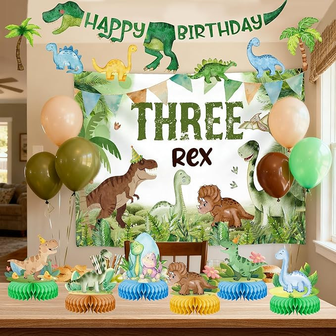 Three Rex Dinosaur Birthday Party Decorations, 3rd Birthdays Decoration for Boys Girls 3rex Dinos... | Amazon (US)