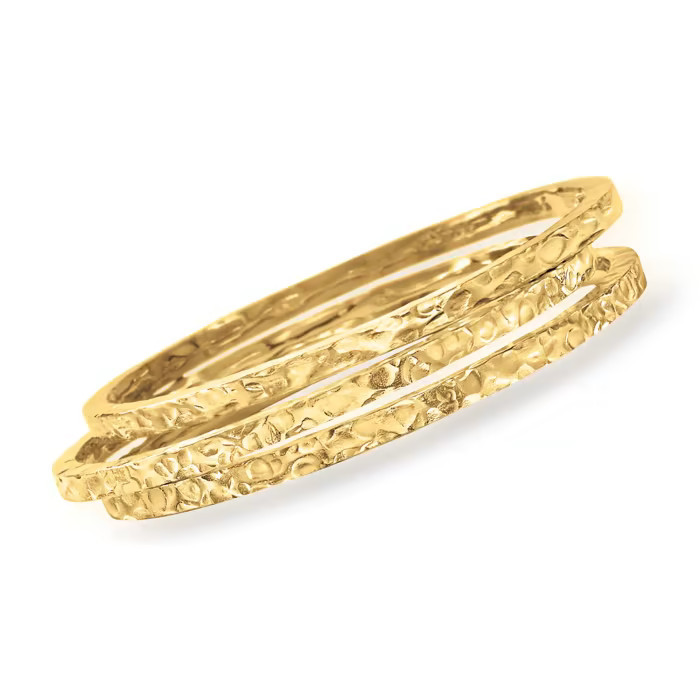 Italian 18kt Gold Over Sterling Jewelry Set: Three Hammered Bangle Bracelets | Ross-Simons