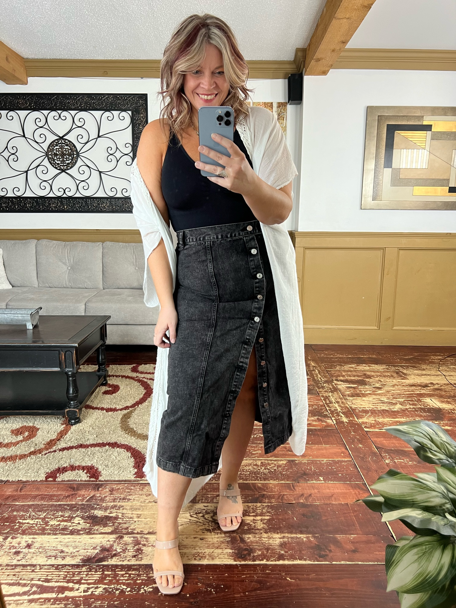 Maddie denim midi store skirt