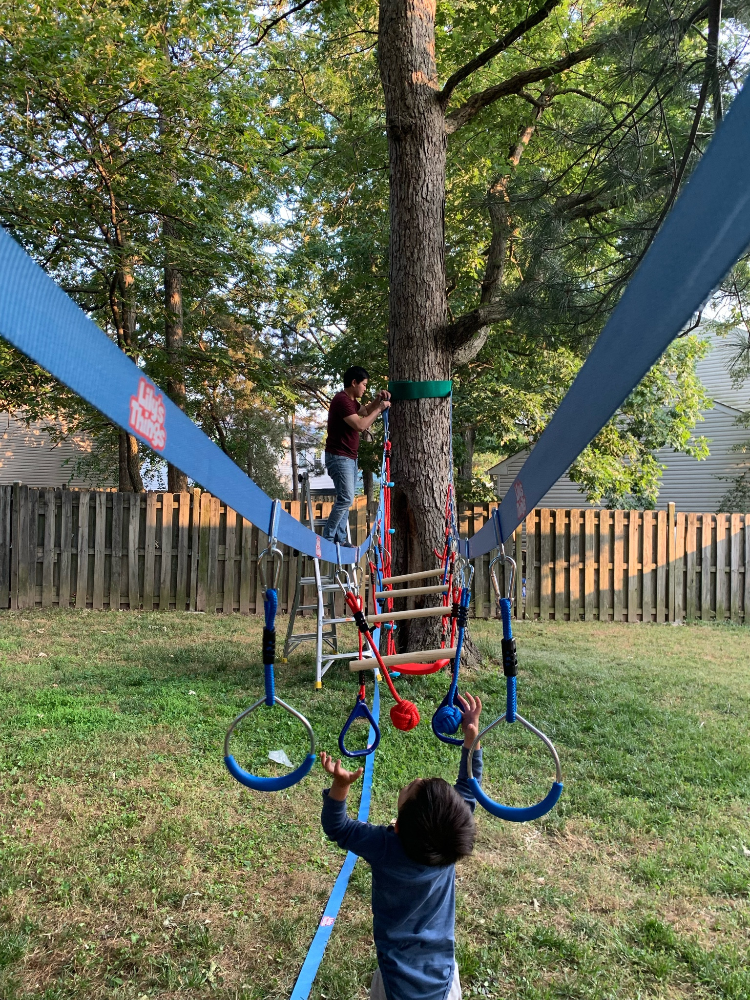 installing the slack line course on Father’s Day (pic is before we tightened it) 

If you have good trees in your yard this is a really fun option. We bought the 110’ but it was total overkill - would have been just fine with the 80’. Maybe measure before ordering 😉

kids double slack line obstacle course swing 



#LTKfamily #LTKkids #LTKhome