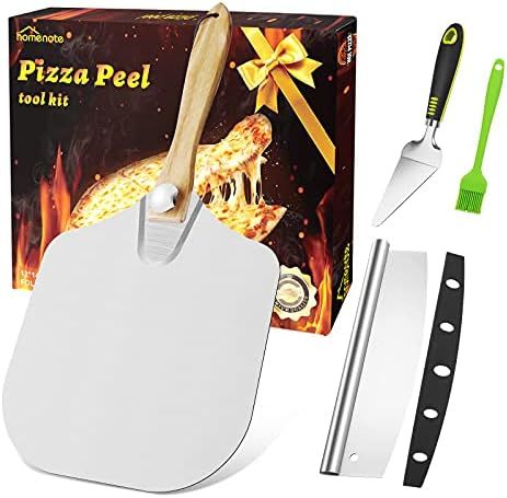 HOMENOTE Aluminum Pizza Peel with Foldable Wooden Handle, 12''x14''& 14''Pizza Cutter&Pizza Serve... | Amazon (US)