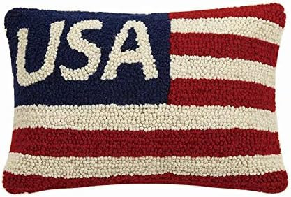 Peking Handicraft USA Flag Red White Blue Patriotic Mini Hooked Wool Pillow - 8" x 12" | Amazon (US)