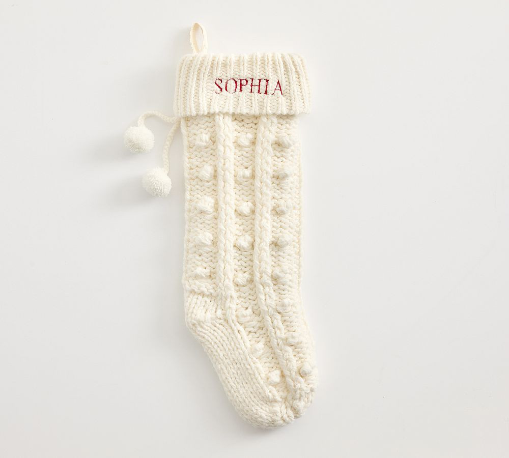 Knit Pom Pom Stocking Medium Ivory | Pottery Barn (US)