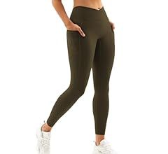 Women Crossover Gym Leggings with Pockets Buttery Soft High Waisted Booty Legging V Cross Waist W... | Amazon (US)