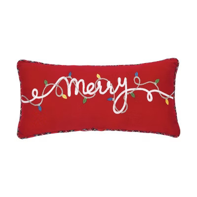 C&F Home "Merry"  Cursive Christmas String Lights Embroidered Mini Accent Pillow 9" x 20" | Target