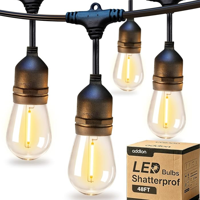 addlon LED Outdoor String Lights 48FT with Edison Vintage Shatterproof Bulbs and Commercial Grade... | Amazon (US)