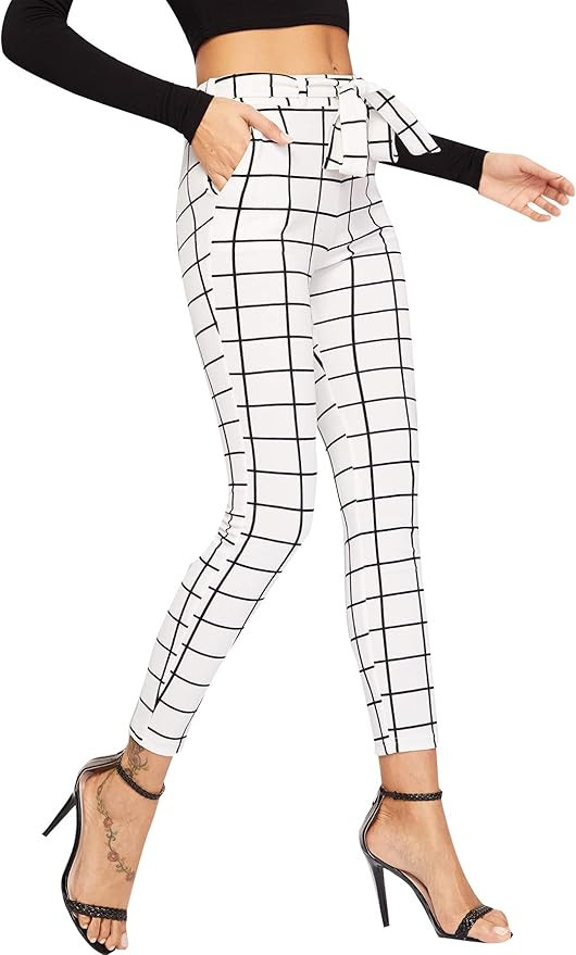 WDIRARA Women's Stretchy Plaid Print Pants Soft Skinny Regular Fashion Leggings | Amazon (US)