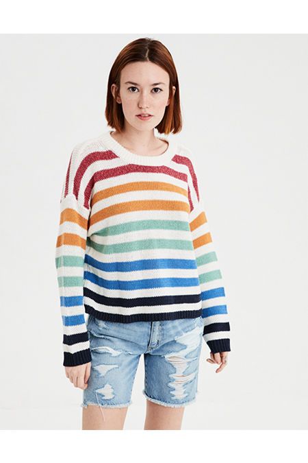 AE Striped Crew Pullover Sweater | American Eagle Outfitters (US & CA)