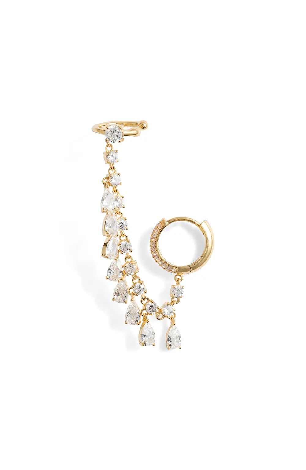 Nordstrom Cubic Zirconia Linked Huggie & Ear Cuff in Clear- Gold at Nordstrom | Nordstrom Canada