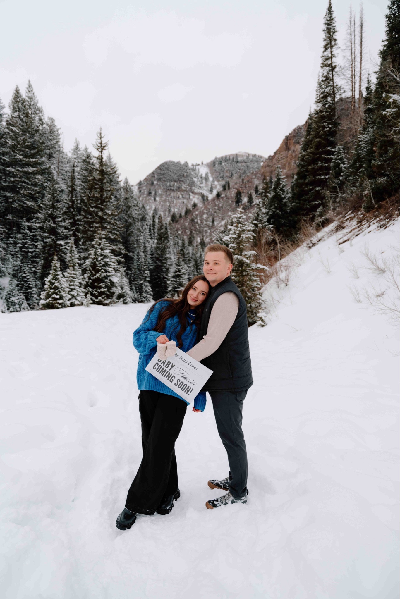 Pregnancy announcement photo outfit!! Blue sweater is Princess Polly wearing size L/XL. Black cargos are from Old Navy wearing size small, but looks like they only have the navy color left. Boots fit true to size.

#LTKshoecrush #LTKsalealert #LTKbaby