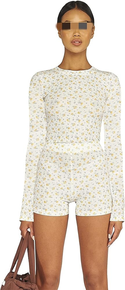 Yuemengxuan Women Two Pieces Knitted Shorts Set Printing Strap Crop Top Cami Tops High Waist Shor... | Amazon (US)