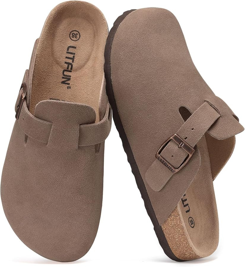 Litfun Women's Genuine Suede Clogs Soft Footbed Leather Potato Shoes Comfort Slip On Clogs with A... | Amazon (US)
