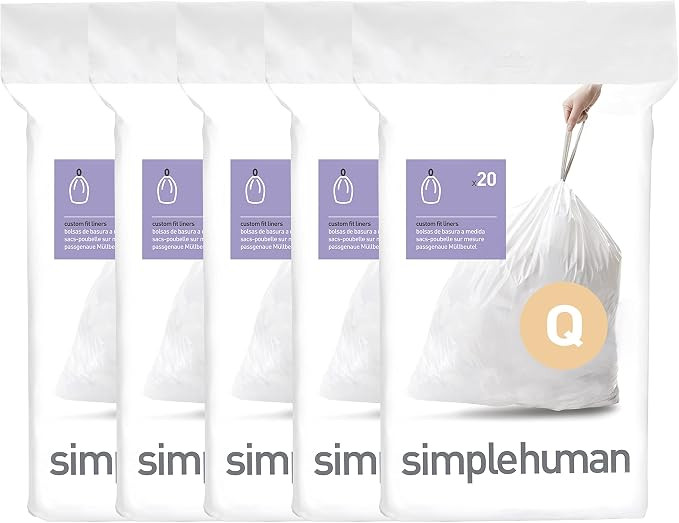 simplehuman Code Q 100 Count, Dispenser Pack Custom Fit Liners, Drawstring Trash Bags, 50-65 Lite... | Amazon (US)