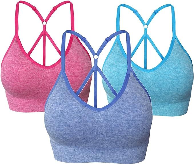 AKAMC Cross Back Sport Bras Padded Strappy Criss Cross Cropped Bras for Yoga Workout Fitness Low ... | Amazon (US)