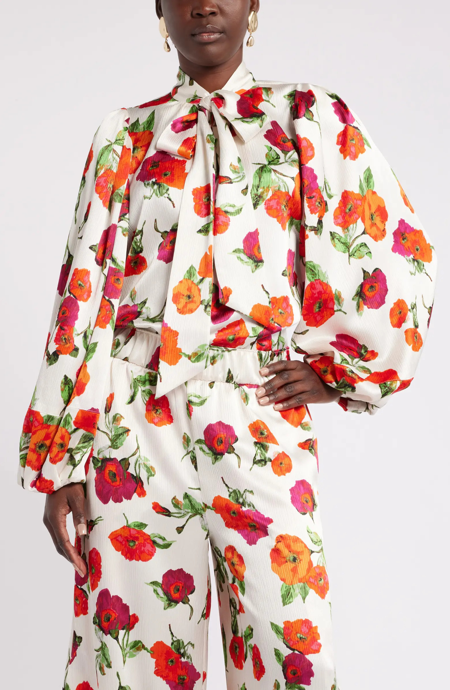 Nordstrom x Harlem's Fashion Row Harbison Romantic Floral Tie Neck Top | Nordstrom | Nordstrom