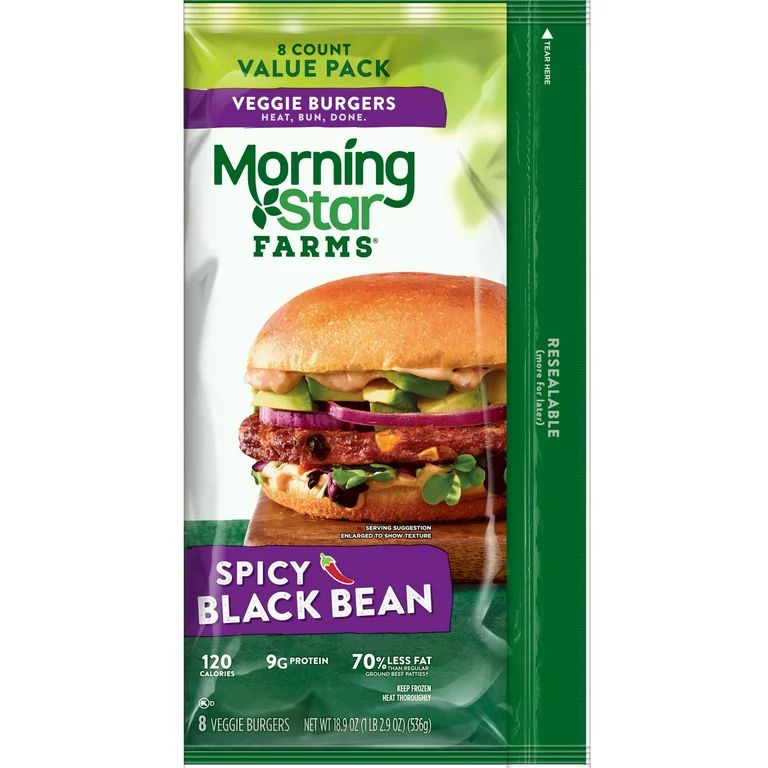 MorningStar Farms Spicy Black Bean Veggie Burgers, 18.9 oz (Frozen) | Walmart (US)