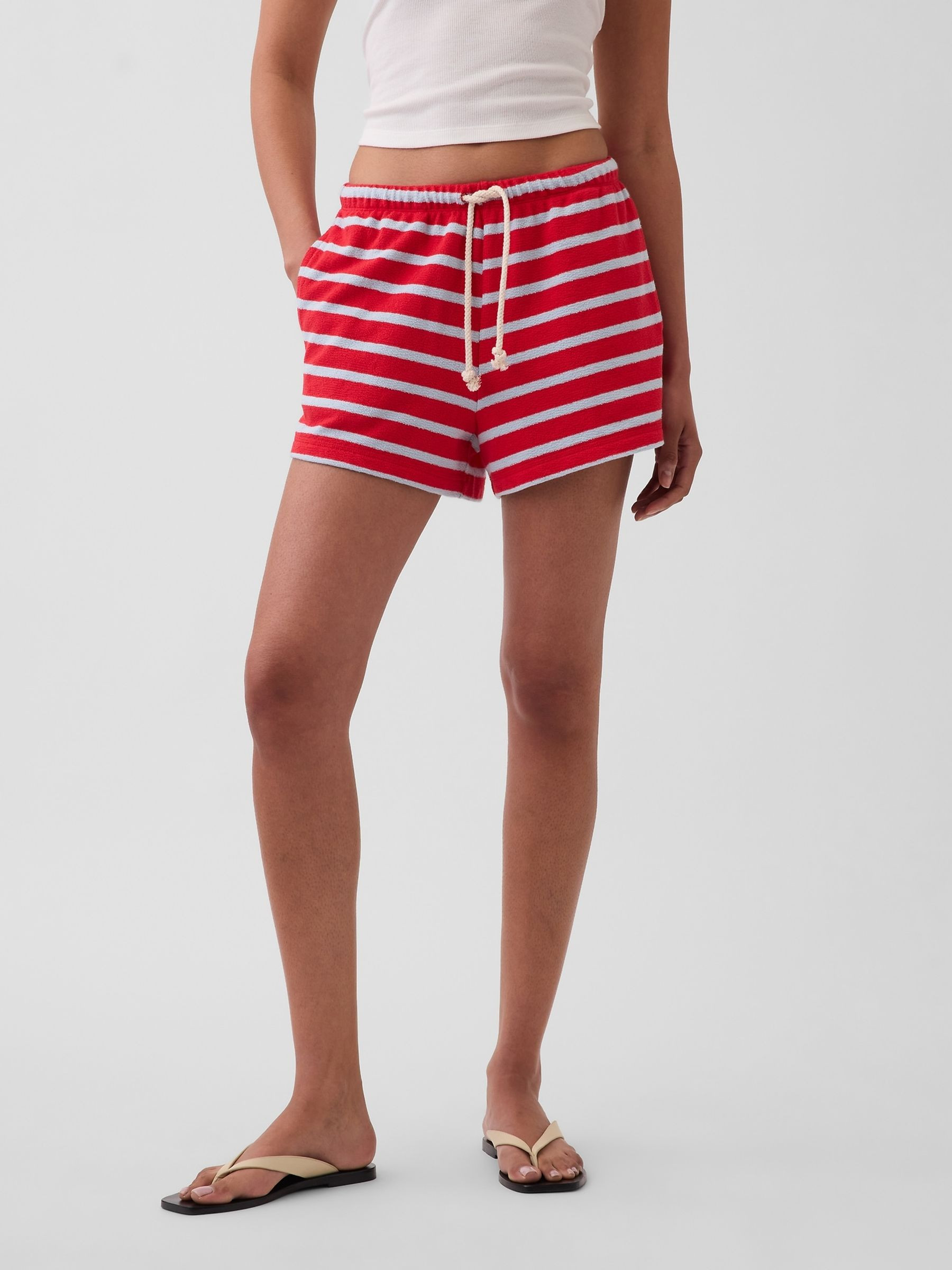 Red Stripe 3.5 inch Towel Terry Relaxed Easy Shorts | Gap | GAP UK