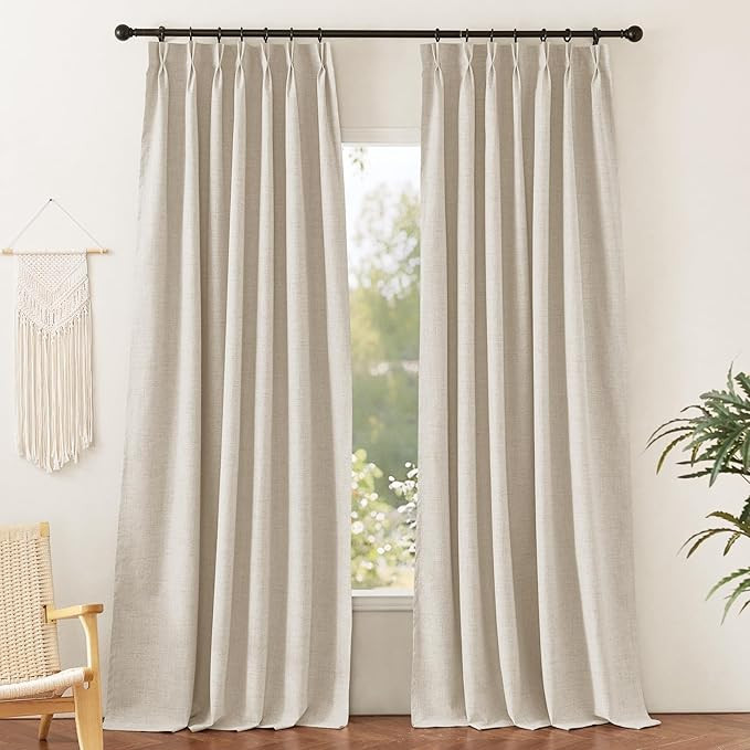 RYB HOME Linen Textured 100% Blackout Curtains Pinch Pleated & Back Tab Drapes Privacy Thermal In... | Amazon (US)
