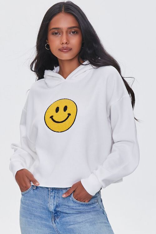 Smiling Face Terrycloth Graphic Hoodie | Forever 21 | Forever 21 (US)