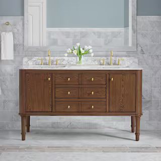 Home Decorators Collection Collette 60 in W x 22 in D x 35 in H Double Sink Bath Vanity in Cinnam... | The Home Depot