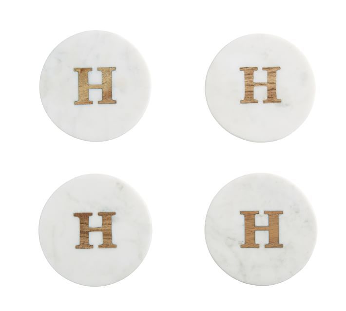 Alphabet Marble & Wood Coasters, Set of 4 - H | Pottery Barn (US)