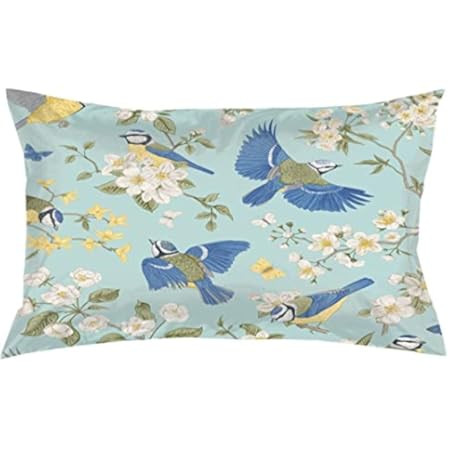 Wozukia Tits and Blooming Trees Throw Pillow Cover Blue Birds and White Flowers Chinoiserie Vintage  | Amazon (US)