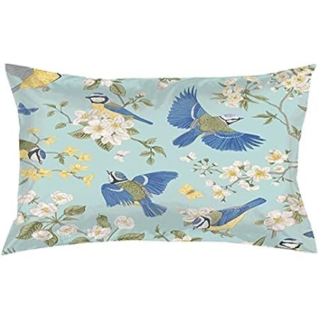 Wozukia Tits and Blooming Trees Throw Pillow Cover Blue Birds and White Flowers Chinoiserie Vintage  | Amazon (US)