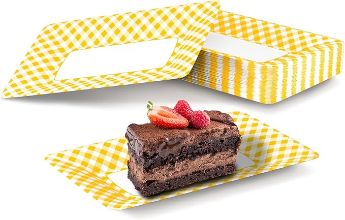 DYLIVeS Yellow and White Buffalo Plaid Plates, 9.1 x 5.7 Inch Yellow Checkered Disposable Paper F... | Amazon (US)