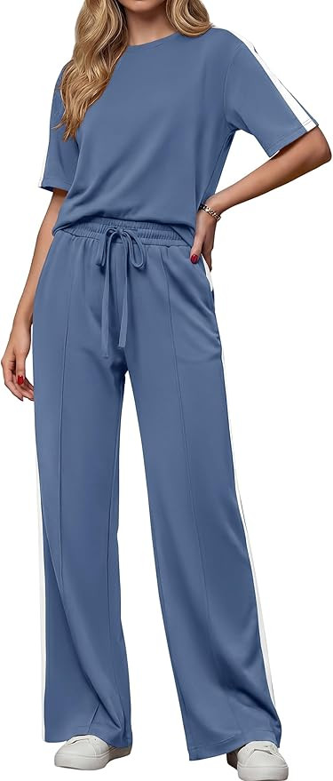 PRETTYGARDEN Women's 2 Piece Sets Summer Casual Sweatsuits Wide Leg Pants Matching Lounge Set Vac... | Amazon (US)