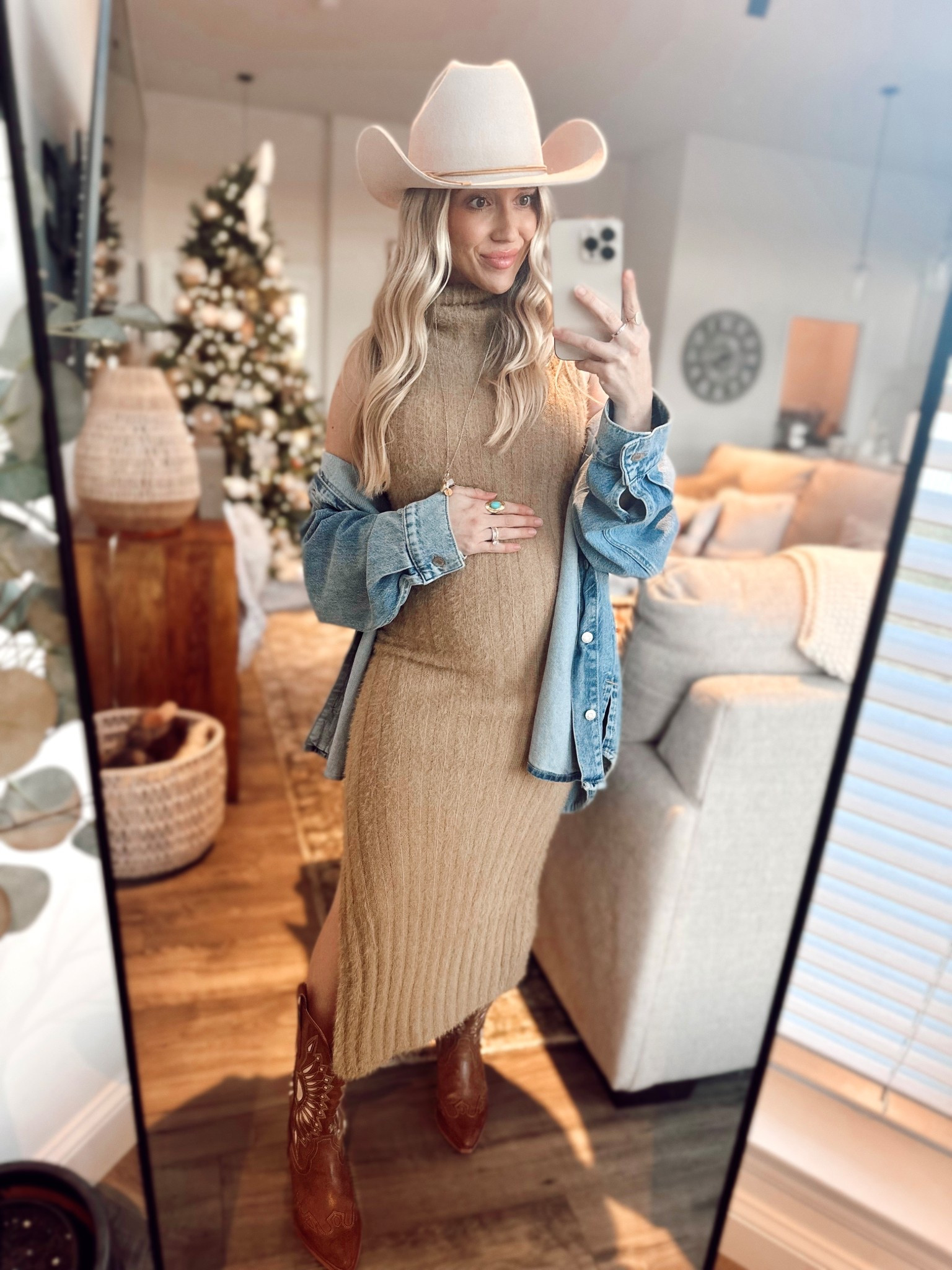 A cozy western-inspired maternity outfit featuring a neutral ribbed sweater dress, denim layer, cowgirl boots, and a felt hat. Perfect fall maternity style that’s comfy, chic, and bump-friendly.

western maternity outfit • fall pregnancy style • bump friendly fashion

Western Maternity Outfit
Cozy Western Bump Style
Sweater Dress + Cowgirl Boots
Fall Maternity Style

western maternity outfit
fall maternity outfit
maternity outfit inspo
maternity fashion
bump style
pregnancy outfit idea
cozy maternity outfit
boho maternity outfit
cowboy boots outfit
sweater dress outfit
maternity fall fashion
cowboy hat outfit
casual maternity style
pregnancy fashion inspo
western fall outfit
neutral maternity outfit
maternity style second trimester
fall bump outfit
bump friendly outfit
denim jacket outfit


#LTKPetite #LTKBump #LTKStyleTip