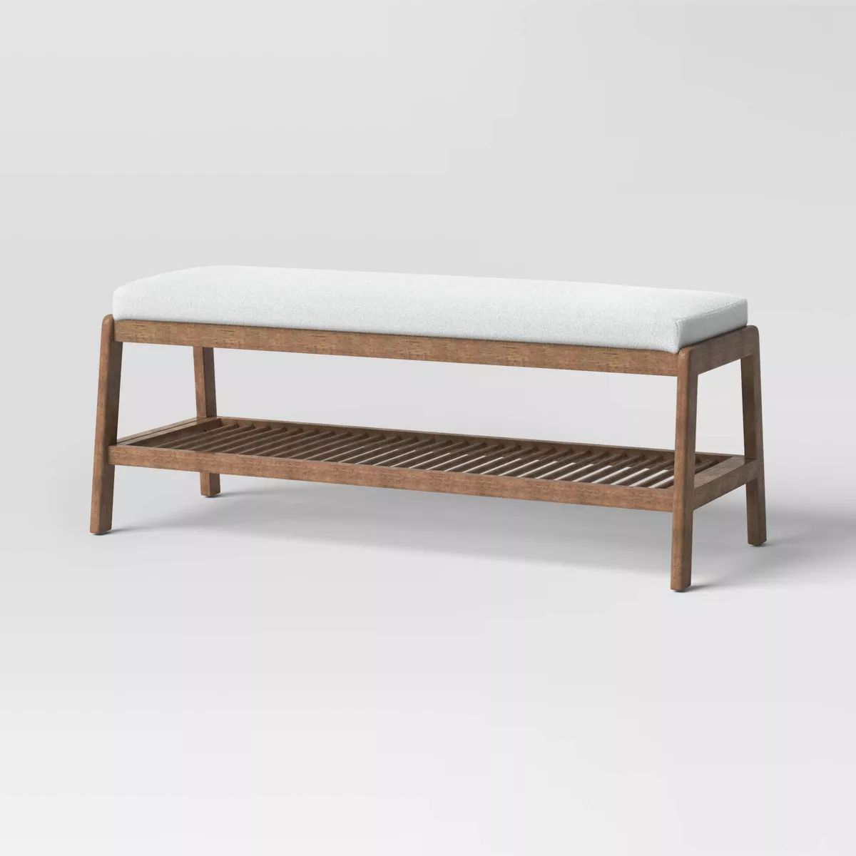 Upholstered Entry Bench with slatted Shelf Cream Boucle - Threshold™ | Target