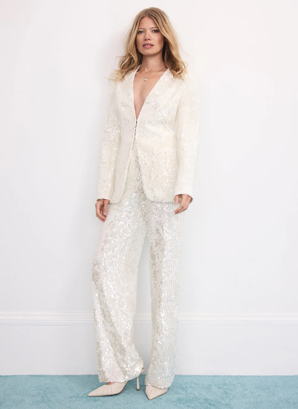 White Sequin Collarless Blazer | Mint Velvet