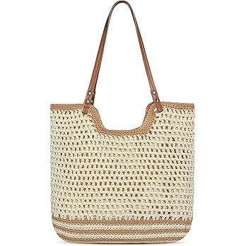 Pleneal Crochet Beach Bag, Summer Woven Tote Bag with Lining, Soft Purse Shoulder Bags for Vacati... | Amazon (US)