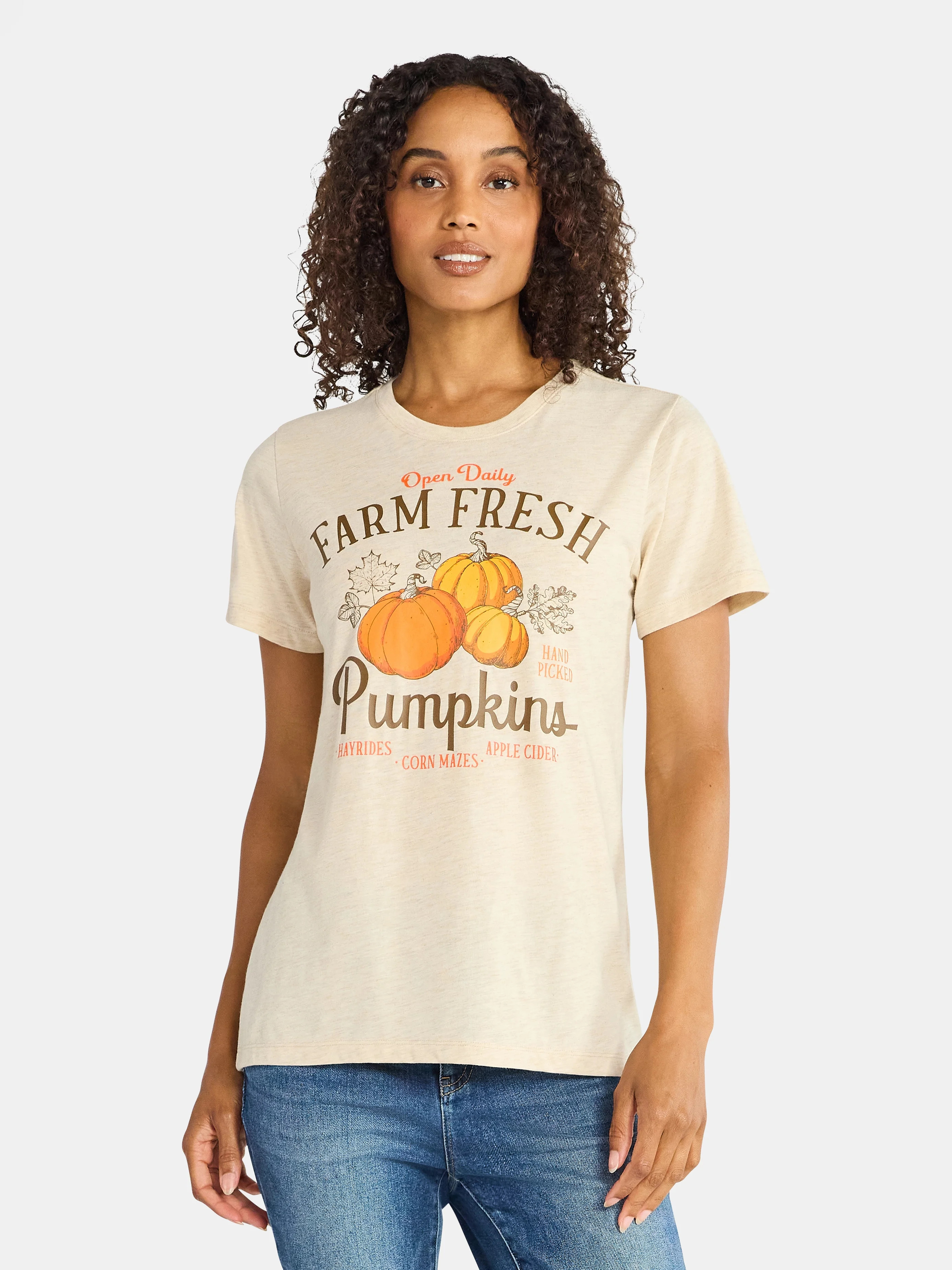 Positivitees Women's Farm Fresh Graphic Seasonal Fall Tee, Sizes S-XXXL - Walmart.com | Walmart (US)