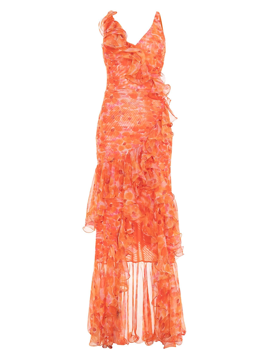 Women's Myosotis Floral Chiffon & Tulle Ruffle Gown - Yellow - Size 0 | Saks Fifth Avenue