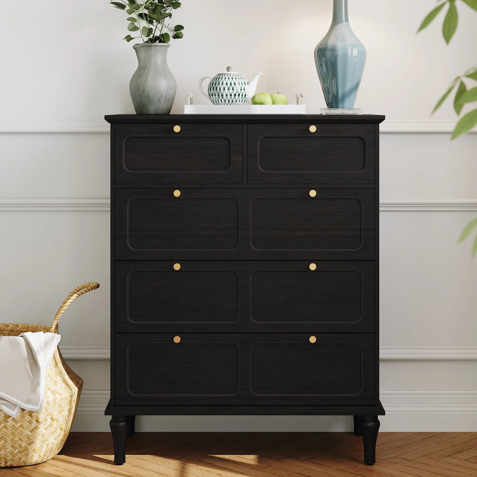 40.4"Mid-century 5-Drawer Tall Chest, Metallic Handles with Anti-Tilt Design | Wayfair North America