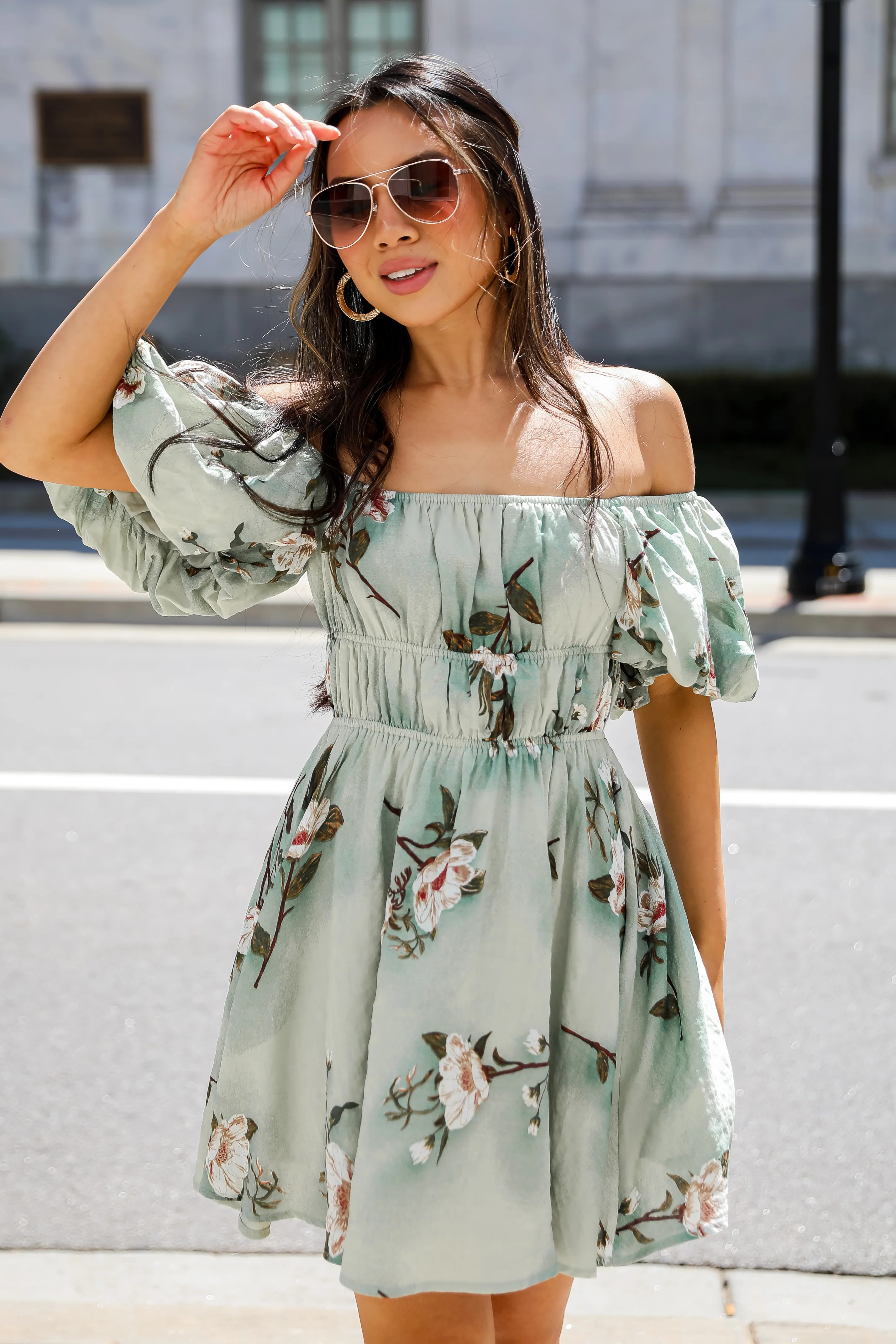 Exceptional Grace Sage Floral Mini Dress | Dress Up