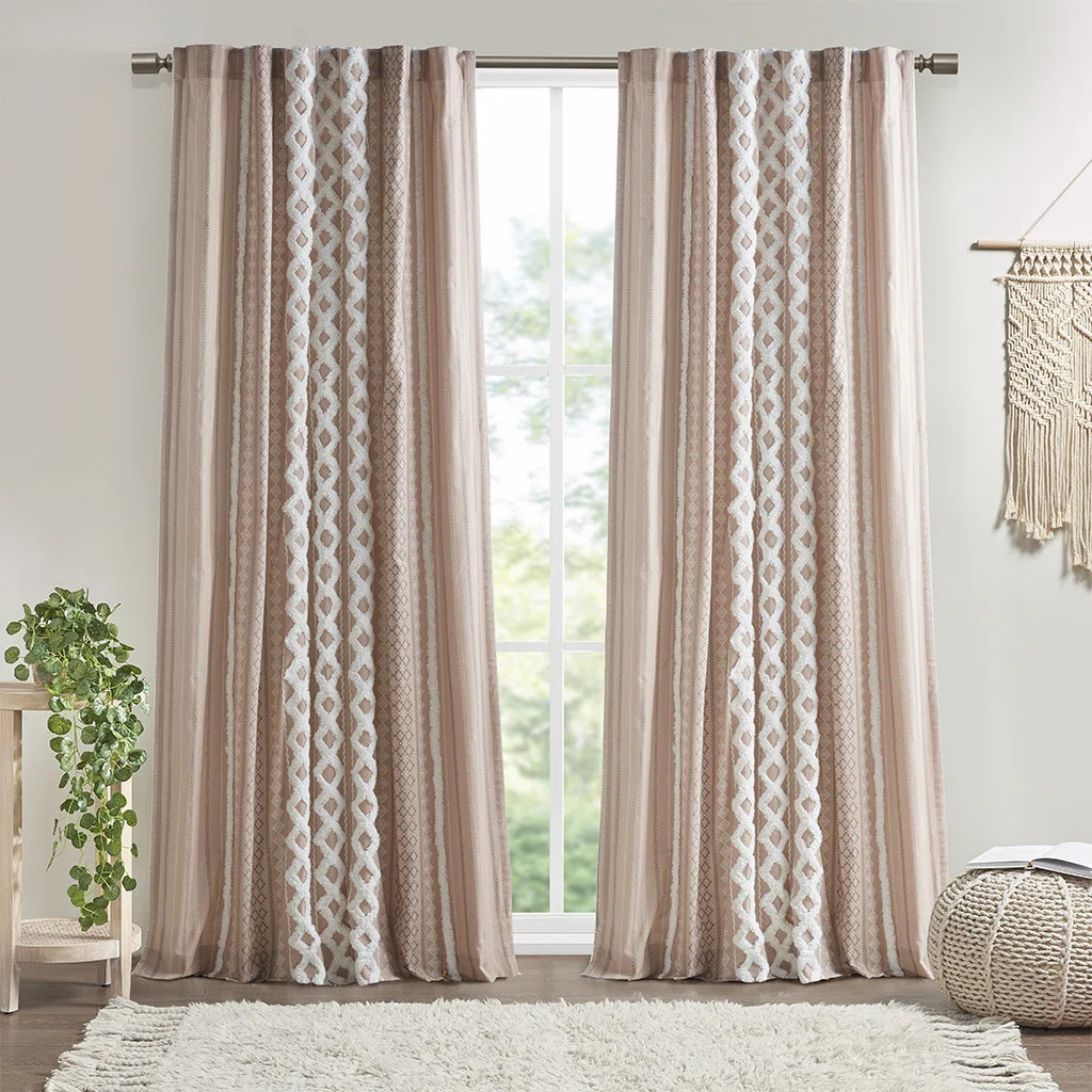 Imani 100% Cotton Printed Boho Single Curtain Panel with Tufted Chenille Stripe and Lining | Wayfair North America